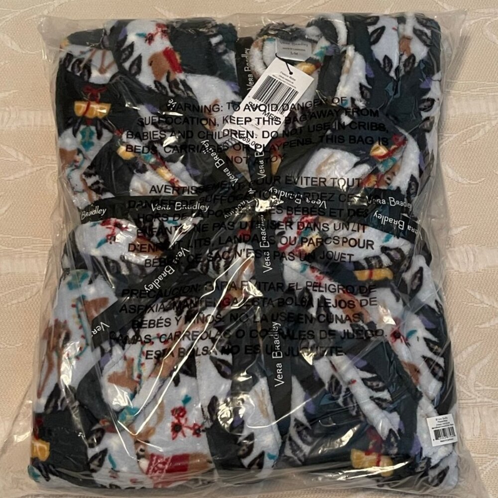 VERA BRADLEY "Merry Mischief Ornaments" Fleece Robe for Women Size S/M  NWT
